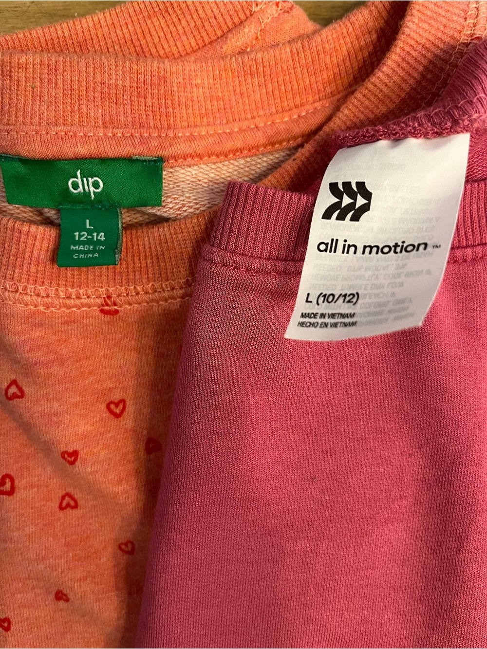 Girls All In Motion off shoulder and Dip Crewneck Top with Pink Heart Print